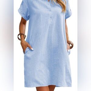 The Cutest Comfy Light Blue Cotton Denim Womens Shift Shirt Dress pockets